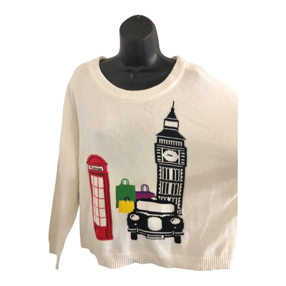 Offwhite London cityscape London Taxi Big Ben Red phone‎ booth printed sweater